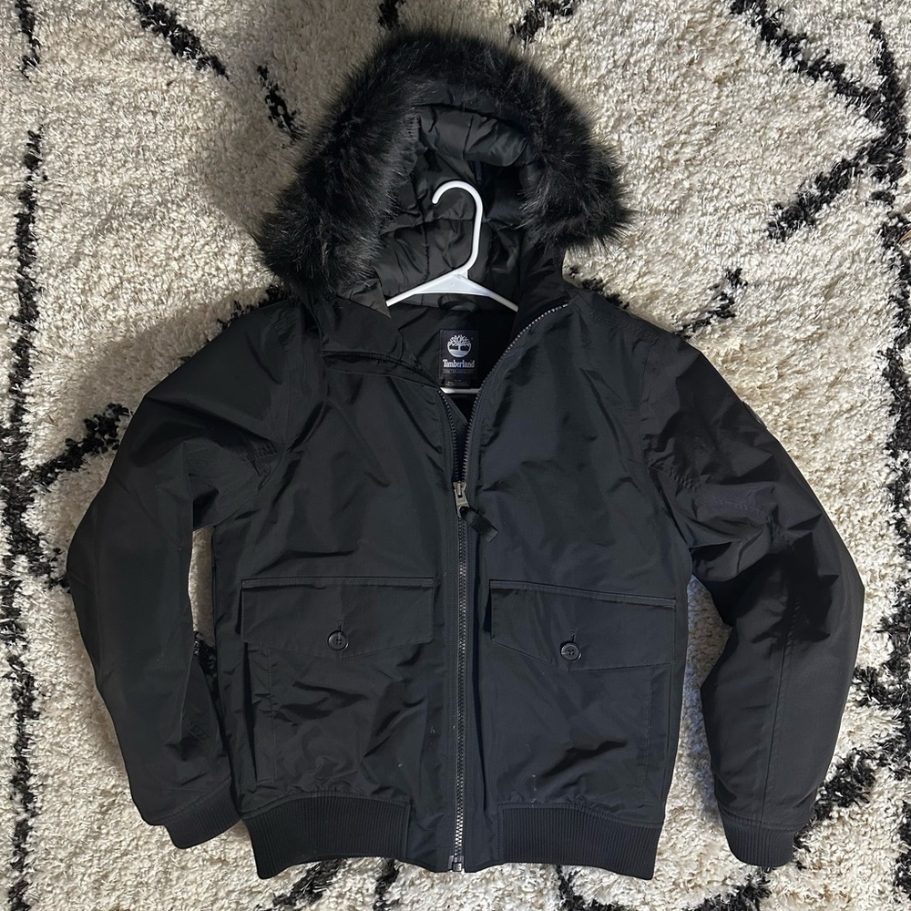 Timberland Men’s Black Bomber Jacket with fur hood